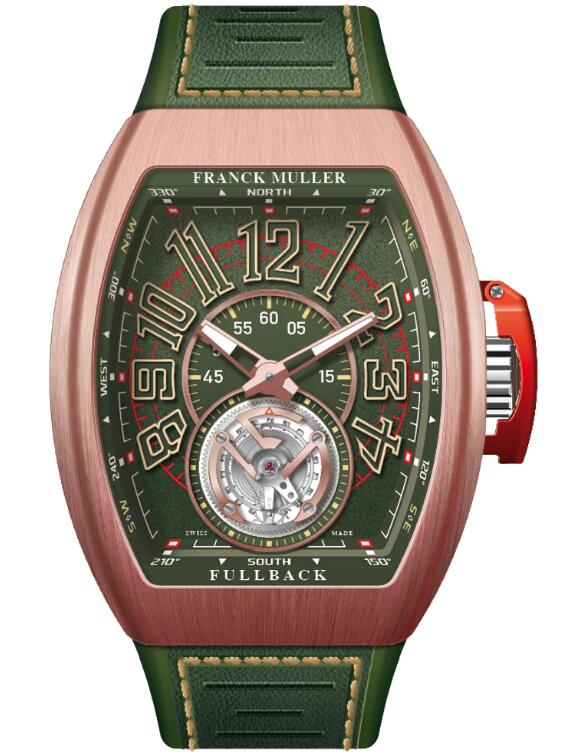 Best FRANCK MULLER Vanguard Fullback Tourbillon Brushed Rose Gold - Green V 45 T DT LCK (VE) (BR) (5N) (VE. VE SB) Replica Watch